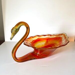 Elegant Orange Glass Swan Art Piece MCM